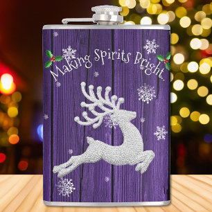 Purple Rustic Christmas Reindeer Flask