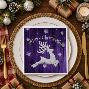 Purple Rustic Christmas Reindeer Paper Napkin
