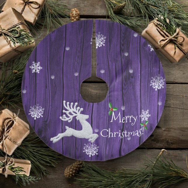 Purple Rustic Christmas Reindeer Tree Skirt (Purple Rustic Christmas Reindeer Holiday Tree Skirt)