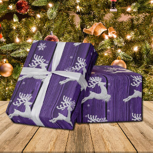 Purple Rustic Christmas Reindeer Wrapping Paper