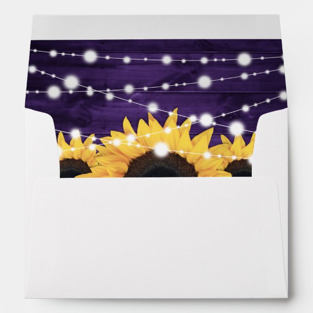 Purple Rustic Country Wood Sunflower Wedding Envelope (Back (Bottom))