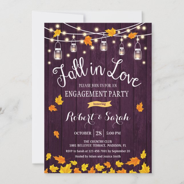 Purple Rustic Fall In Love Engagement Party Invitation (Front)