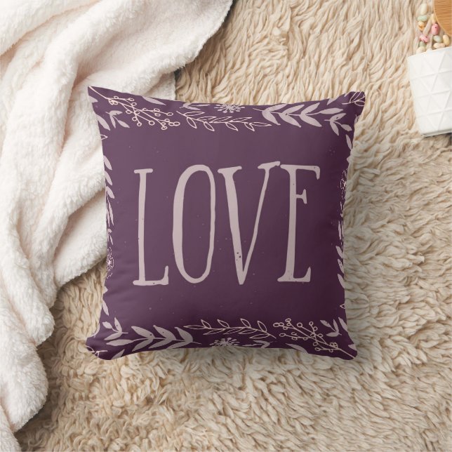 Purple Rustic Floral Love Cushion (Blanket)