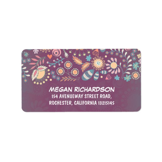 Purple Rustic Floral Whimsical Address Labels (Front)