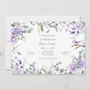 Purple rustic flowers invitation