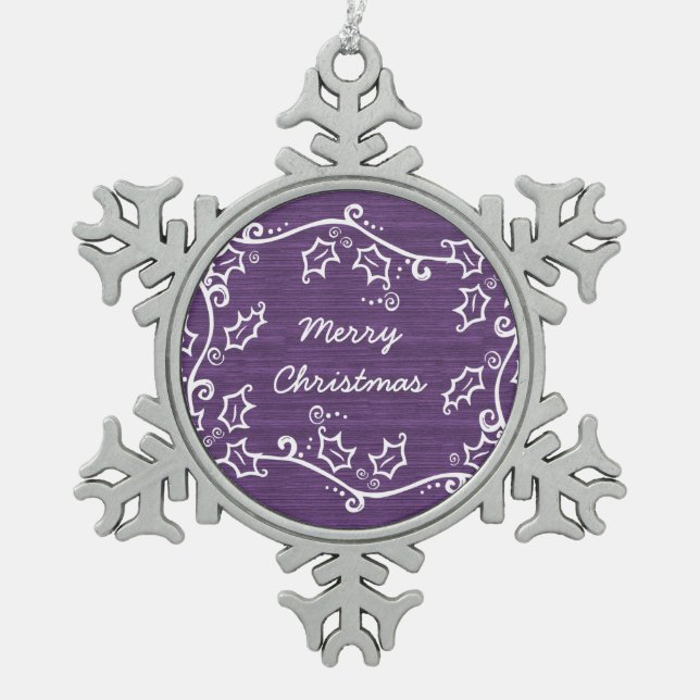 Purple Rustic Holly Snowflake Ornament (Front)