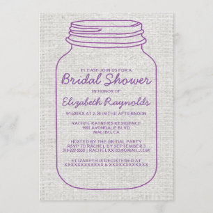 Purple Rustic Mason Jar Bridal Shower Invitations