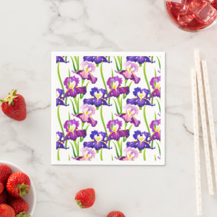 Purple Rustic Meadow Iris Flowers Watercolor Napkin