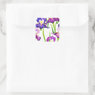 Purple Rustic Meadow Iris Flowers Watercolor Square Sticker