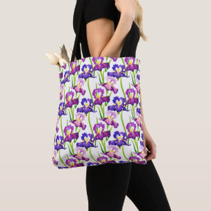 Purple Rustic Meadow Iris Flowers Watercolor Tote Bag