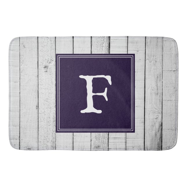Purple Rustic Monogram Bath Mat (Front)