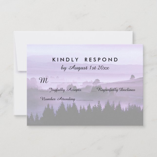 Purple Rustic Mountain Wedding RSVP Response (Front)