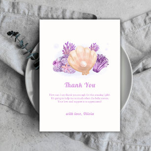 Purple Rustic Pearl Seashell Baby Shower Thank You Card