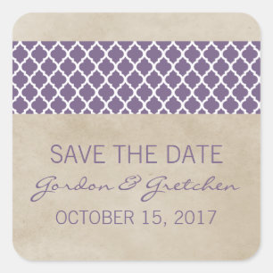 Purple Rustic Quatrefoil Save the Date Stickers