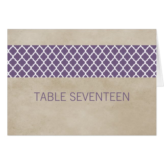 Purple Rustic Quatrefoil Table Number Card (Front Horizontal)