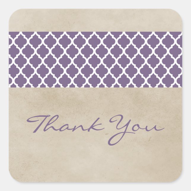 Purple Rustic Quatrefoil Thank You Stickers (Front)