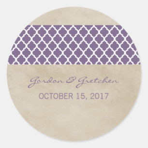 Purple Rustic Quatrefoil Wedding Stickers