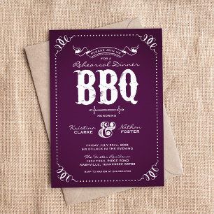 Purple Rustic Rehearsal Dinner BBQ Invitation