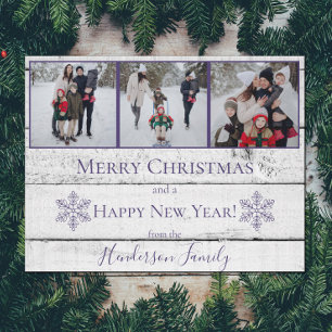 Purple Rustic Snowflakes Flat Holiday Photo Card