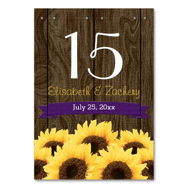 PURPLE RUSTIC SUNFLOWER TABLE NUMBER CARD (Front)