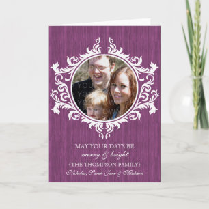 Purple Rustic Swirls Holiday Photo Card