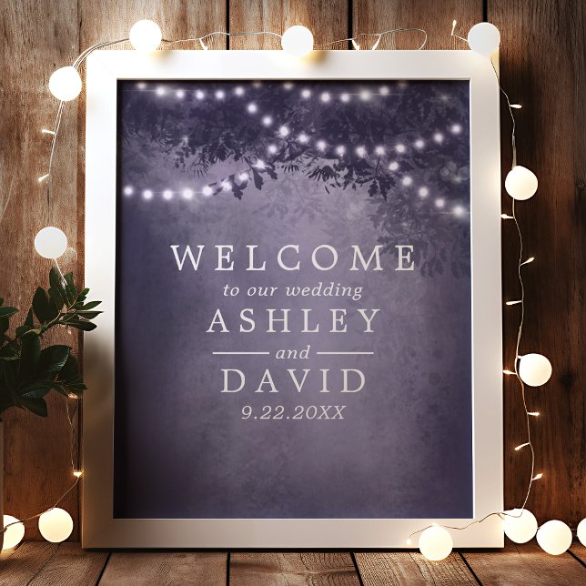 Purple Rustic Tree Lights Wedding Welcome Sign (Creator Uploaded)