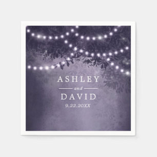 Purple Rustic Tree String Lights Wedding  Napkin