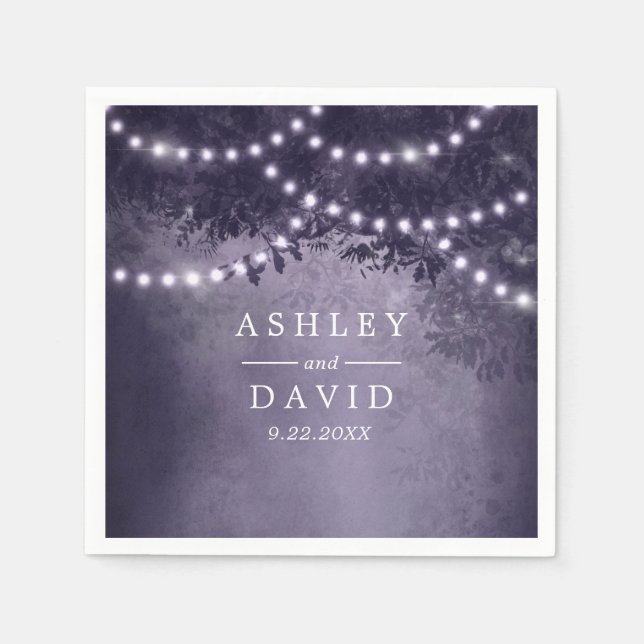 Purple Rustic Tree String Lights Wedding  Napkin (Front)