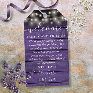 Purple Rustic Wedding Favour Welcome Basket Bag Gift Tags