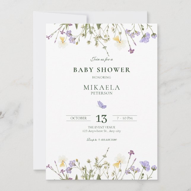 Purple Rustic Wildflowers baby shower Invitation (Front)