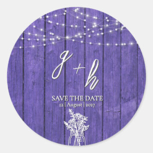 Purple Rustic Wood String Lights Boho Mason Jar Classic Round Sticker