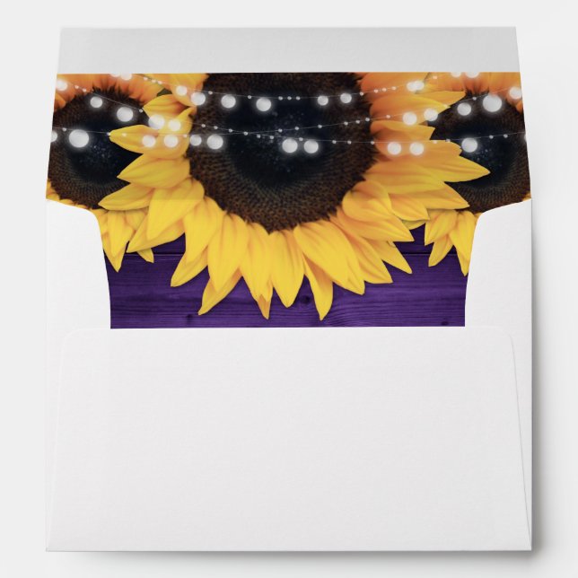 Purple Rustic Wood String Lights Sunflowers Envelope (Back (Bottom))