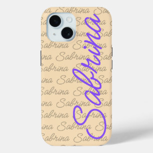 Purple Sabrina Signature Name Pattern iPhone 15 Case