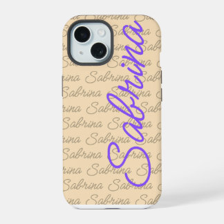 Purple Sabrina Signature Name Pattern iPhone 15 Case