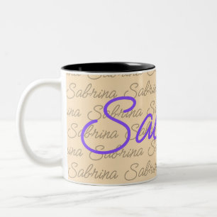 Purple Sabrina Signature Name Pattern Two-Tone Coffee Mug