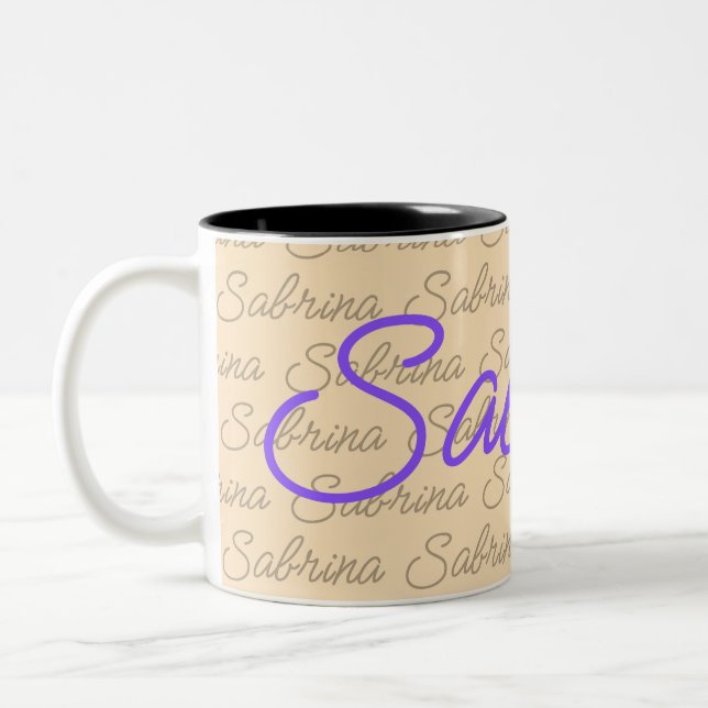 Purple Sabrina Signature Name Pattern  Two-Tone Coffee Mug (Left)