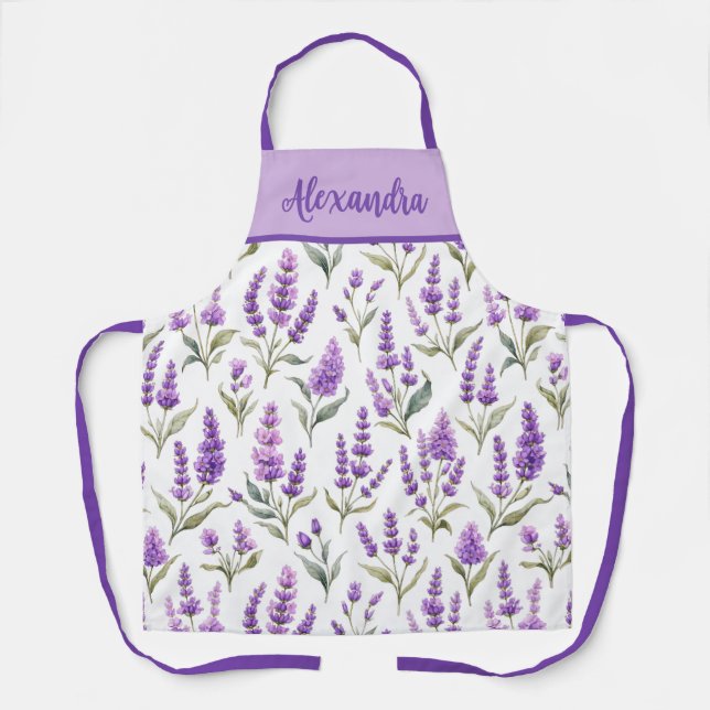 Purple Sage Green Lavender Custom Name Apron (Front)