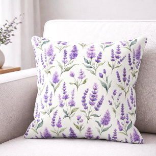 Purple Sage Green Lavender Flowers Cushion