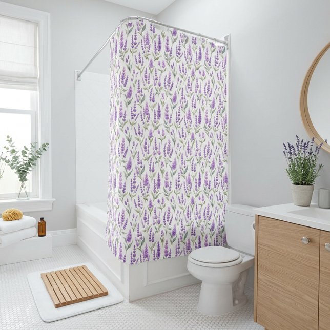 Purple Sage Green Lavender Flowers Shower Curtain (Creator Uploaded)
