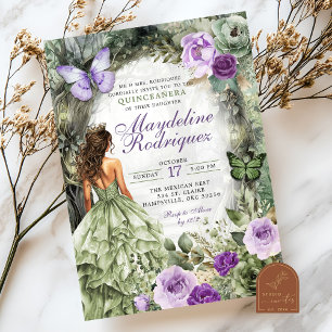 Purple Sage Green Whimsical Forest Quinceanera Invitation