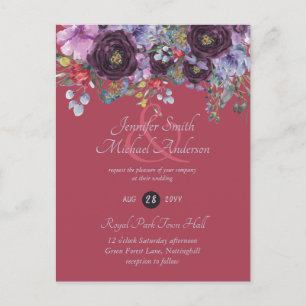 Purple Sage Orange Pink Floral Wedding Invitations