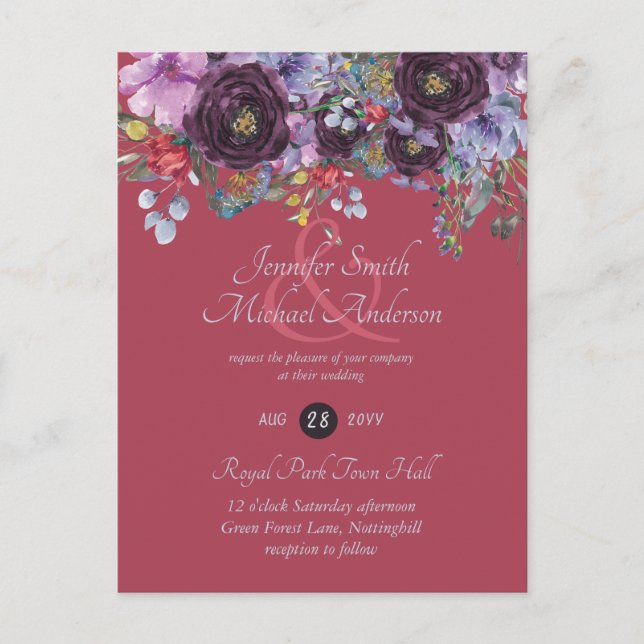 Purple Sage Orange Pink Floral Wedding Invitations (Front)