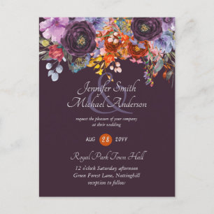 Purple Sage Orange Pink Floral Wedding Invitations