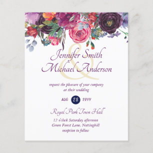 Purple Sage Orange Pink Floral Wedding Invitations