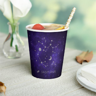 Purple Sagittarius Zodiac Astrology Horoscope Paper Cups