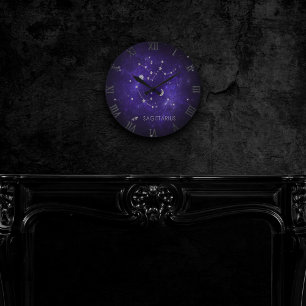 Purple Sagittarius Zodiac Astrology Horoscope Round Clock