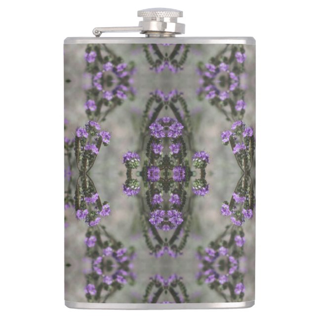 Purple Salt Heliotrope Wildflower Pattern Hip Flask (Front)