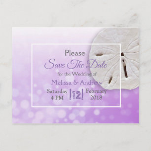 Purple Sand Dollar Themed Wedding Save the Date Announcement Postcard