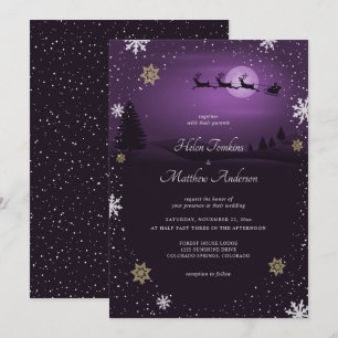 Purple Santa Claus Christmas Wedding Invitations