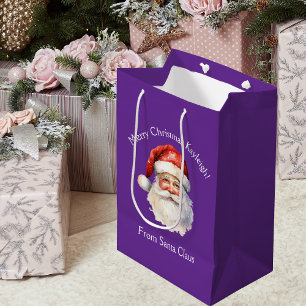Purple Santa Claus Personalised Christmas Medium Gift Bag